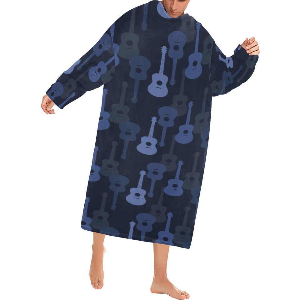 Blue Theme guitar pattern Blanket Robe with Sleeves