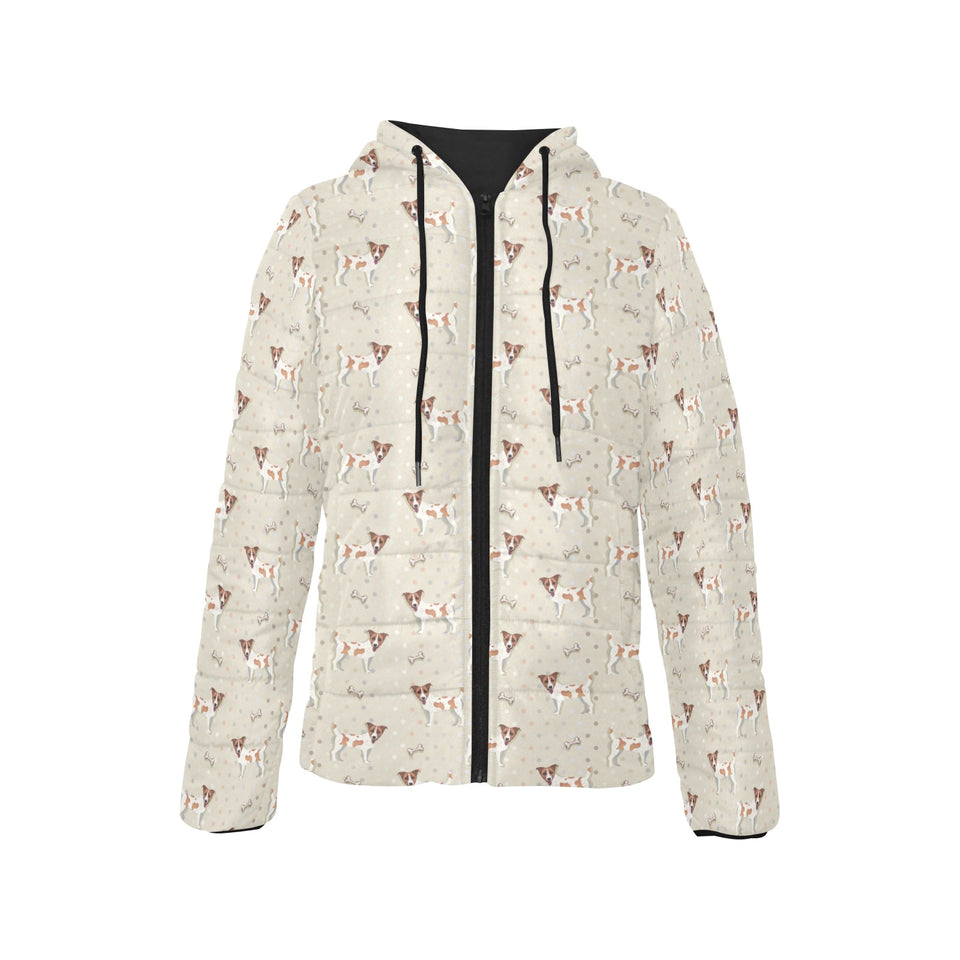 Jack Russel Pattern Print Design 02 Women's Padded Hooded Jacket