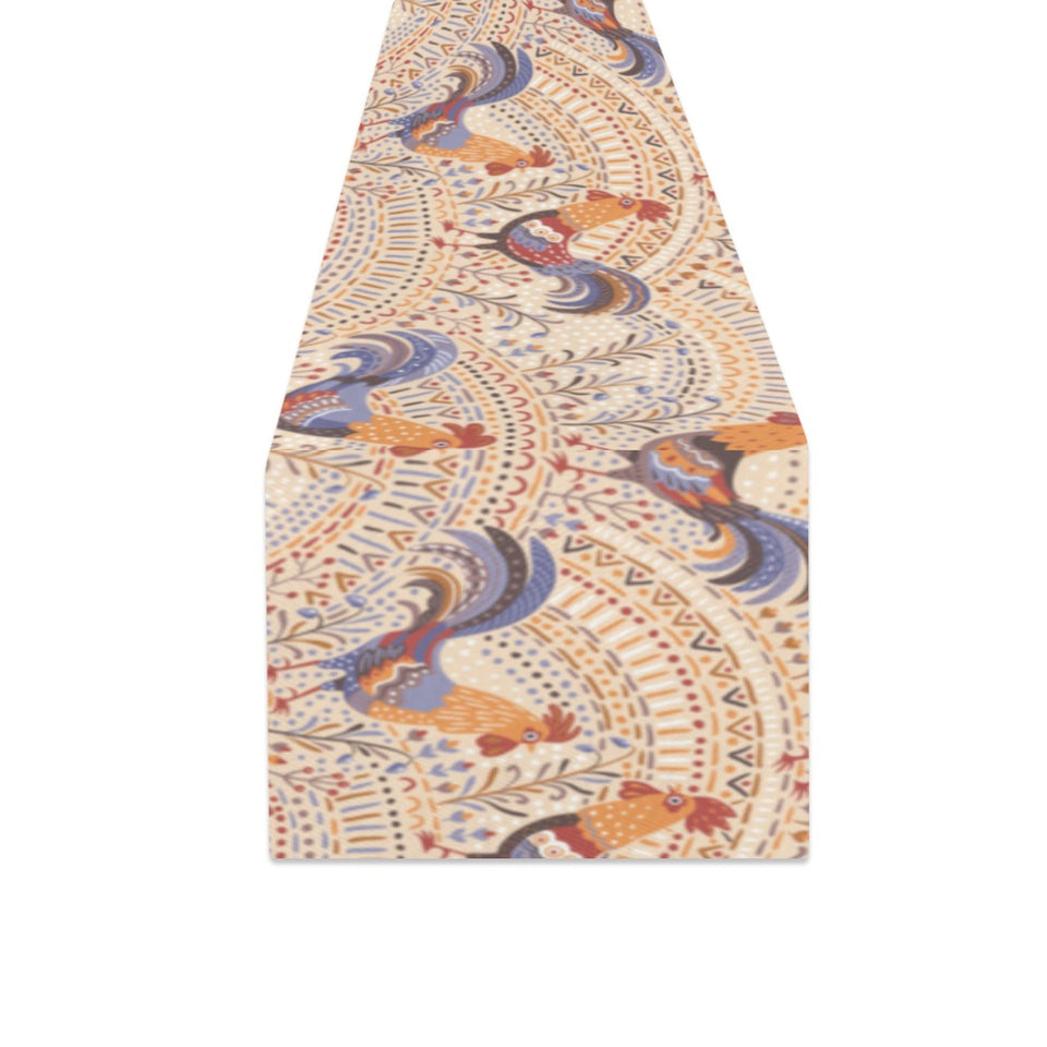 Cute rooster chicken cock floral ornament backgrou Table Runner