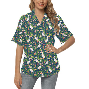 Pelican Pattern Print Design 05 Women's All Over Print Hawaiian Shirt