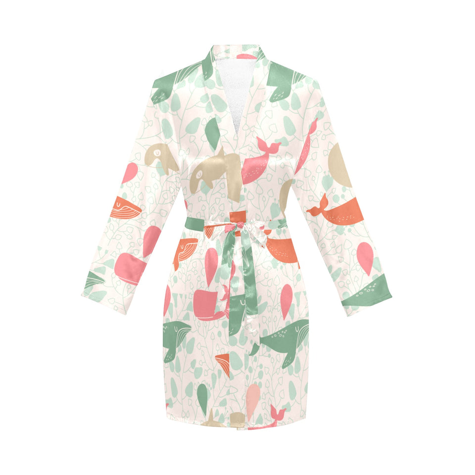 Cute whale pattern Women's Long Sleeve Belted Night Robe