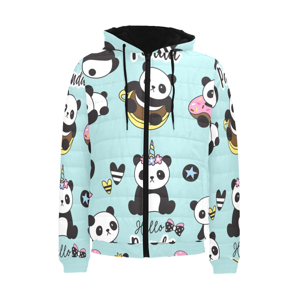 Cute baby panda pattern Men's Padded Hooded Jacket