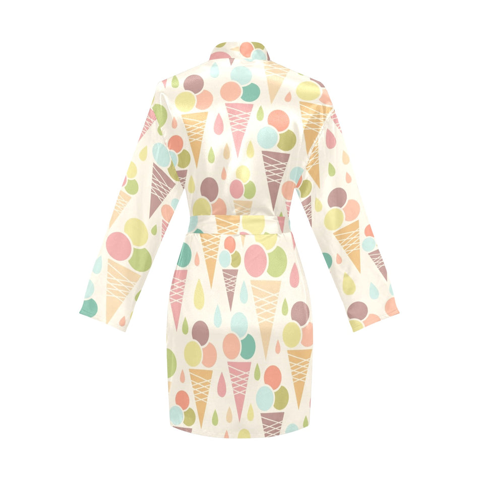Ice cream cone pattern Women's Long Sleeve Belted Night Robe