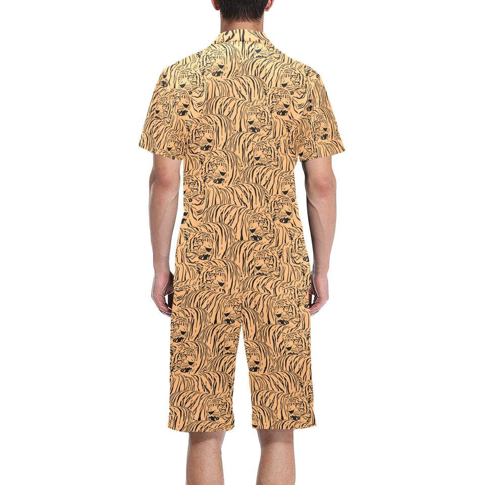 Bengal tigers pattern Men's V-Neck Short Pajama Set