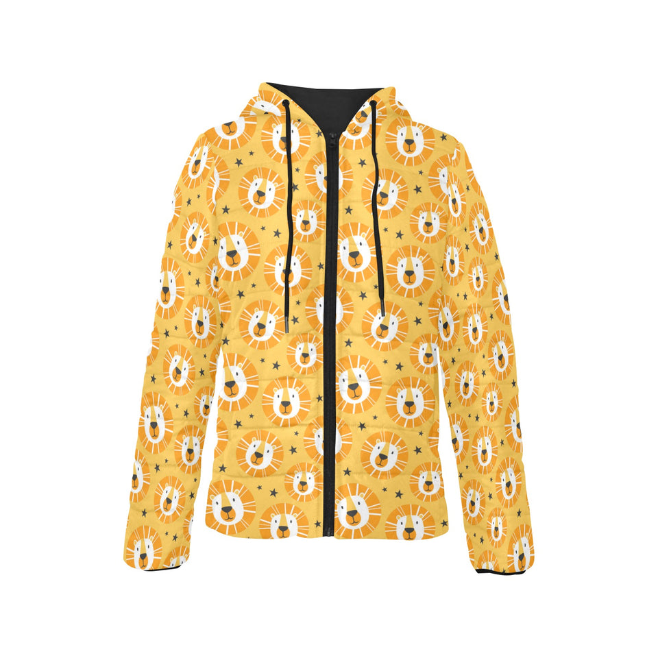 Lion Pattern Print Design 03 Women's Padded Hooded Jacket
