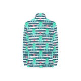 Cute octopuses heart striped background Women's Long Sleeve Polo Shirt