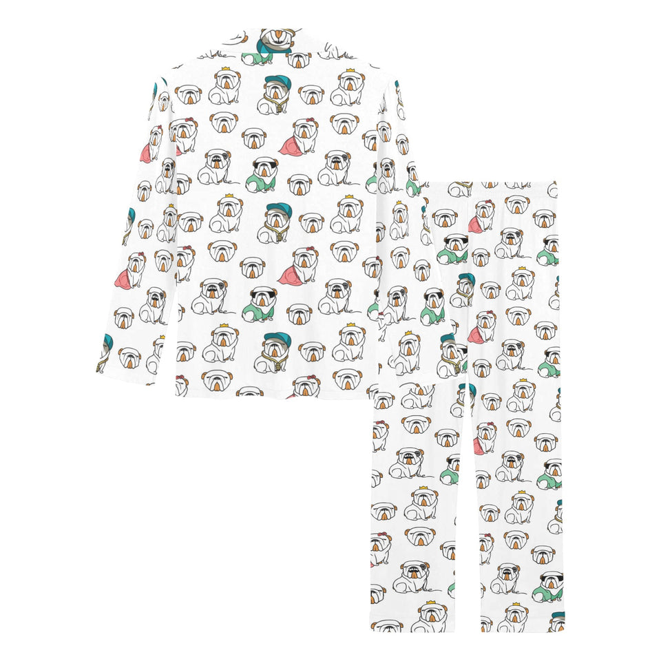 English Bulldog Pattern Print Design 03 Women's Long Pajama Set