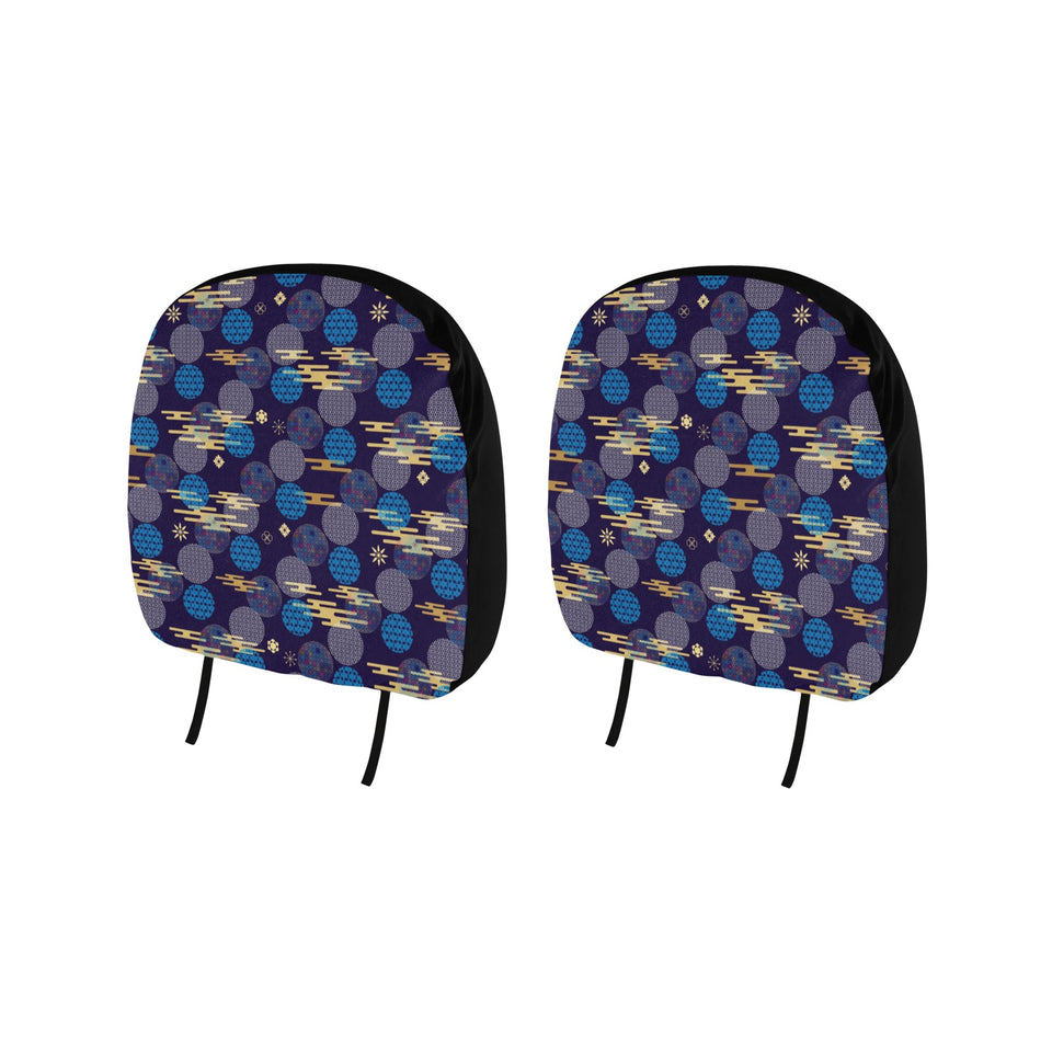 Blue japanese pattern cloud wave flower Car Headrest Cover