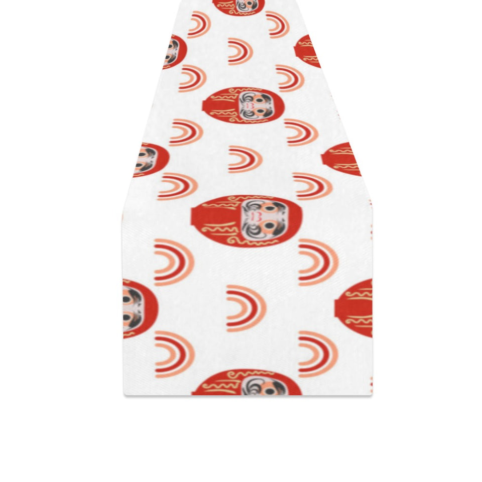 Daruma japanese wooden doll design pattern Table Runner
