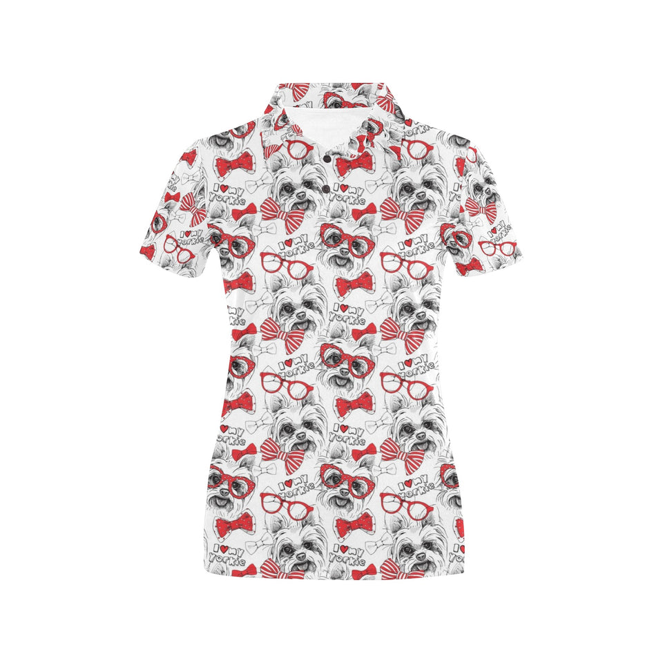 Yorkshire Terrier Pattern Print Design 04 Women's All Over Print Polo Shirt