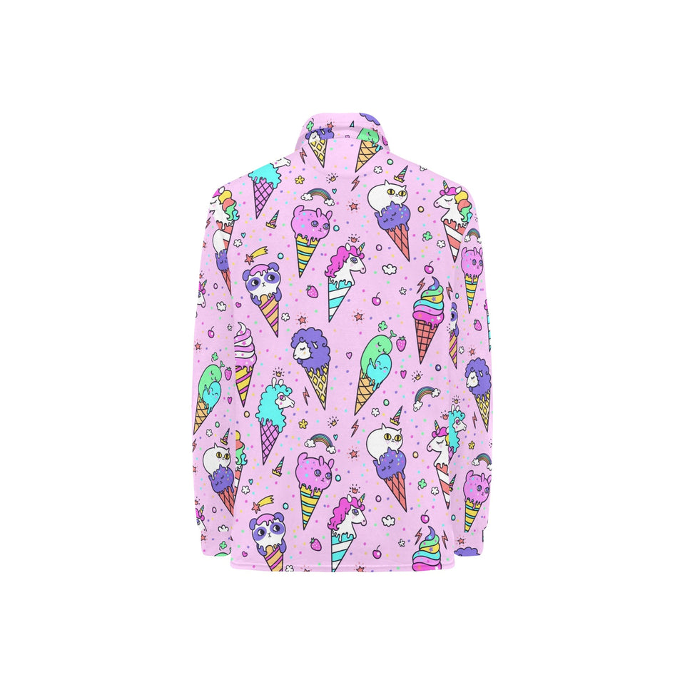 Cute ice cream cone animal pattern Women's Long Sleeve Polo Shirt