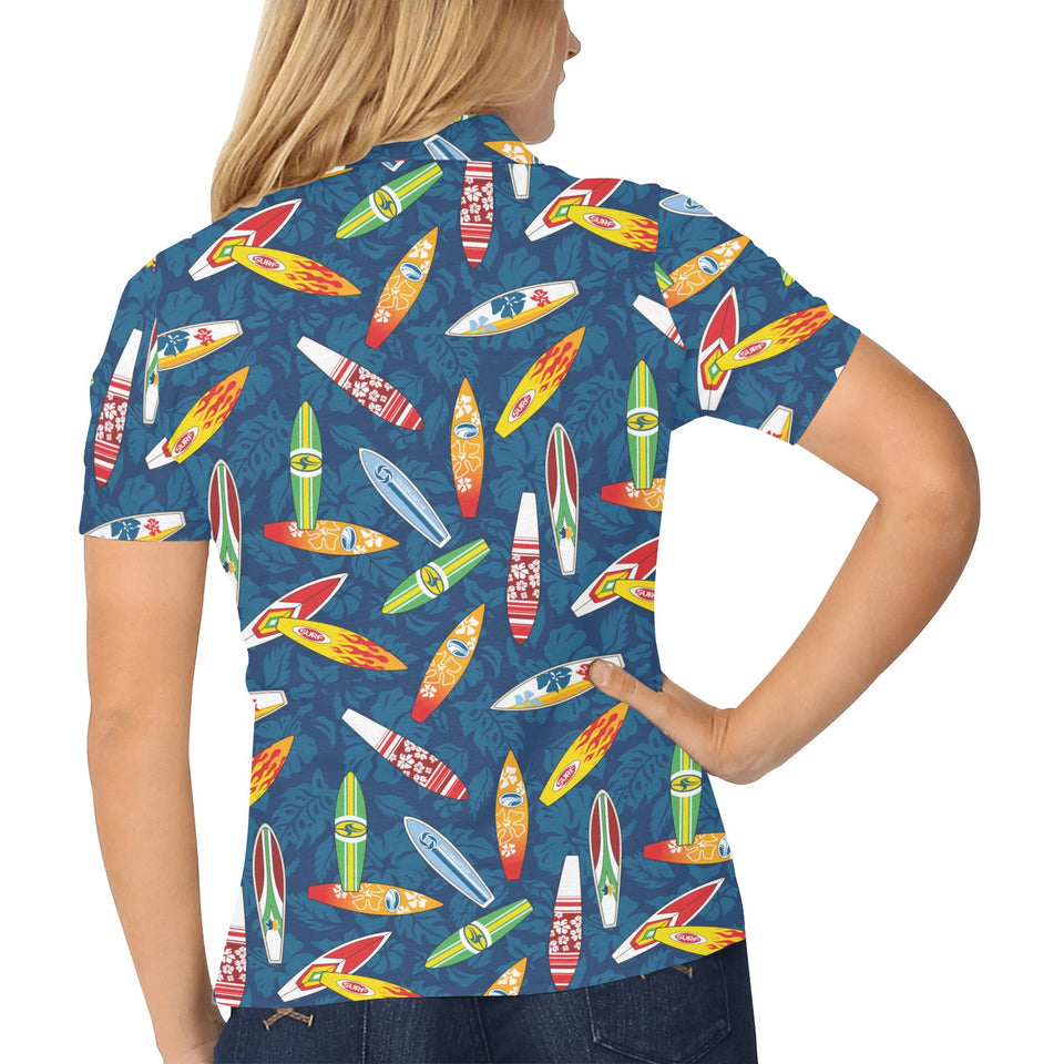 Surfboard Pattern Print Design 01 Women's All Over Print Polo Shirt