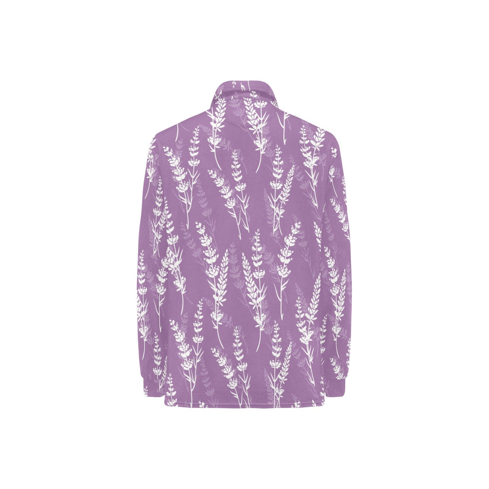 Lavender flowers purple pattern Women's Long Sleeve Polo Shirt