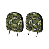 White orchid flower tropical leaves pattern blackg Car Headrest Cover