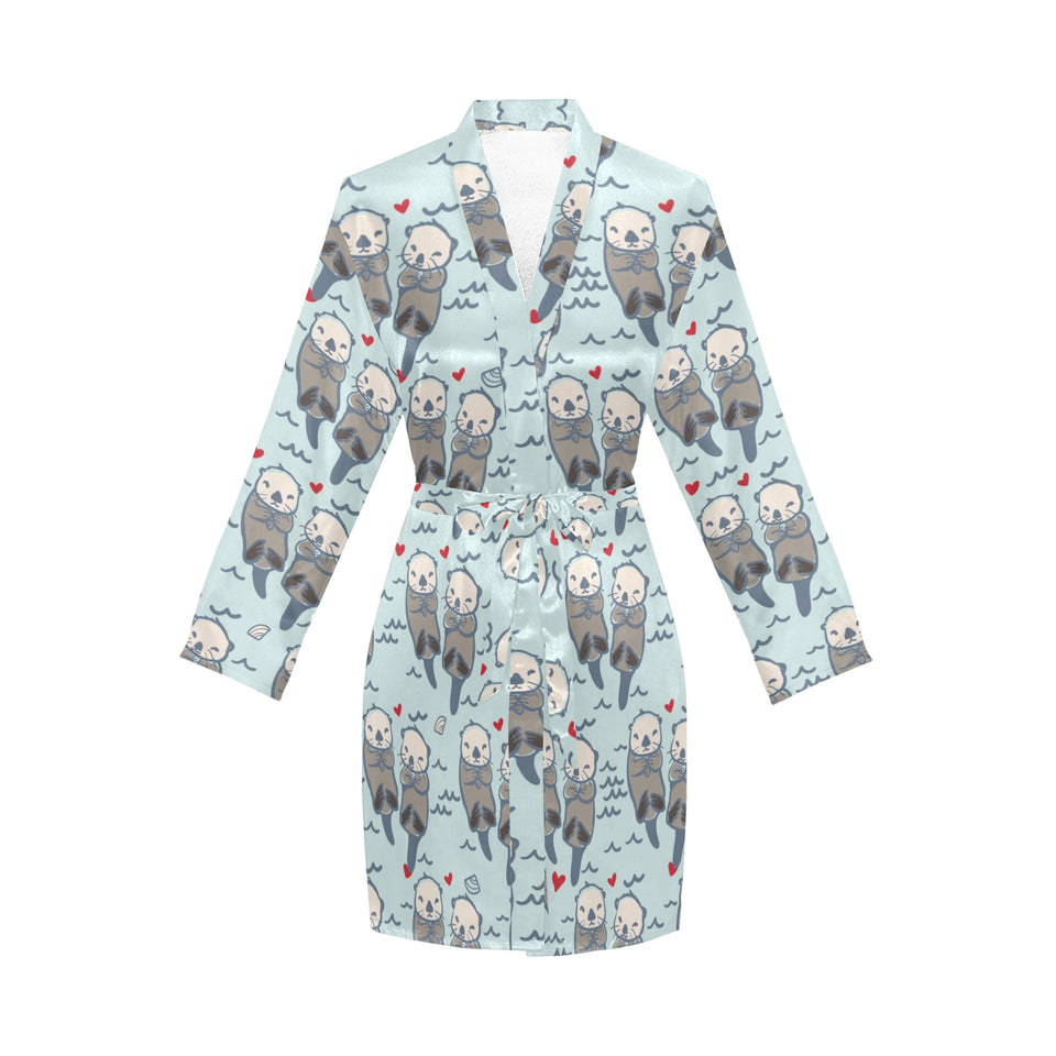 Lovely Sea Otter Pattern Women's Long Sleeve Belted Night Robe