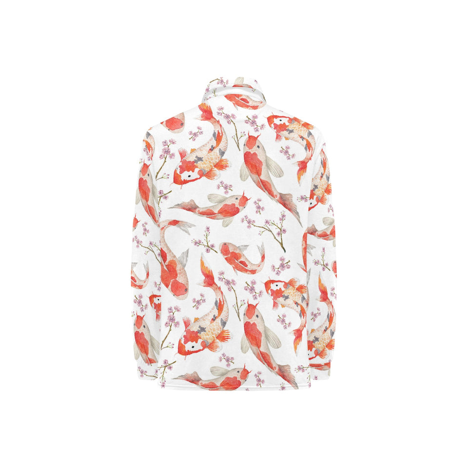 Watercolor Koi Fish Carp Fish pattern Women's Long Sleeve Polo Shirt