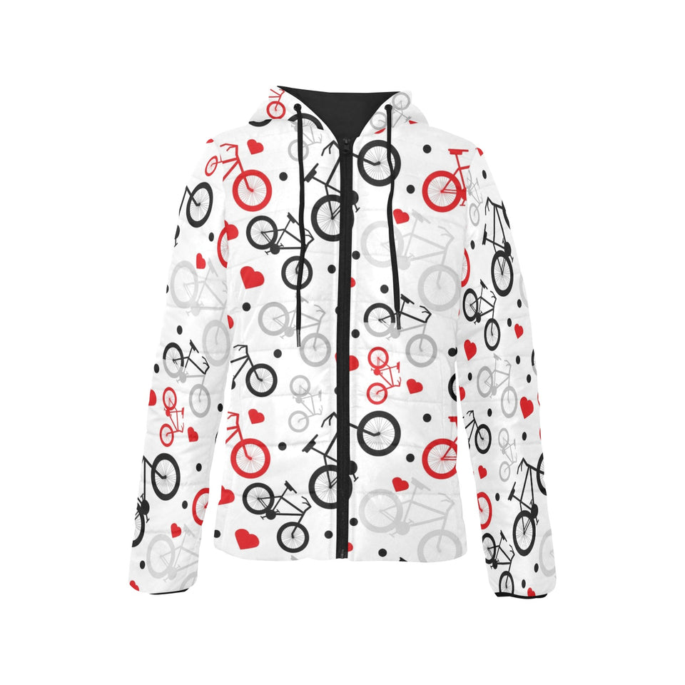 Bicycle Pattern Print Design 04 Women's Padded Hooded Jacket