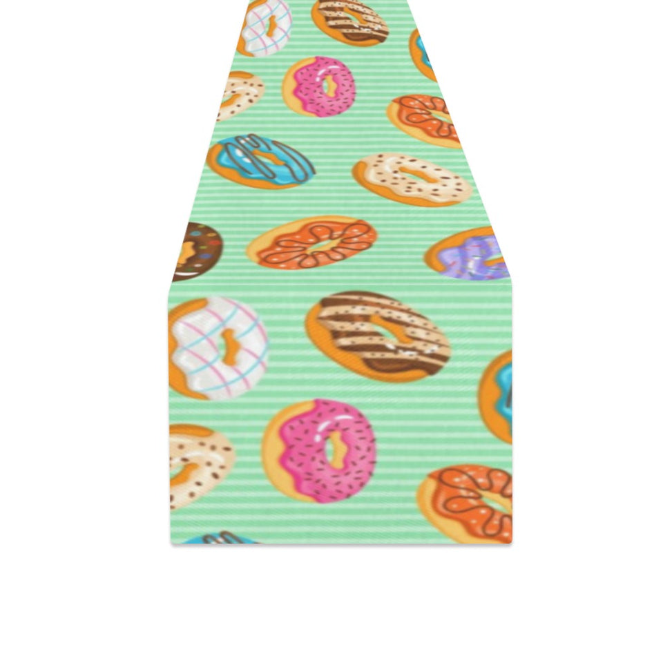 Colorful donut pattern green background Table Runner