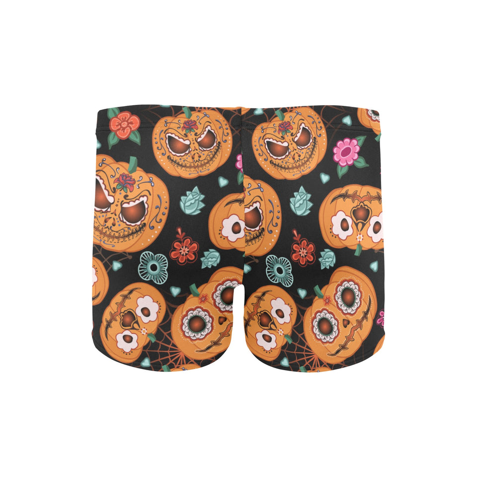 Pumpkin flowers spiderweb Halloween theme Men's Swimming Trunks