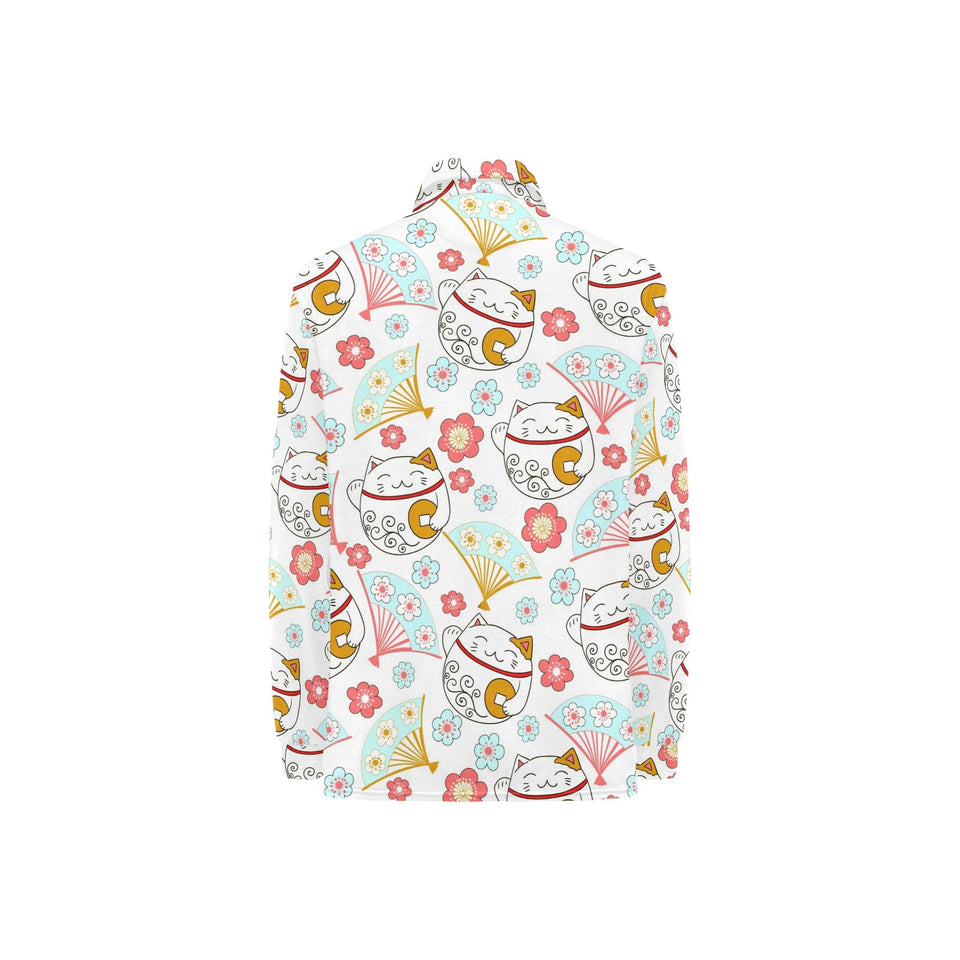 Maneki neko cat fan sakura Women's Long Sleeve Polo Shirt