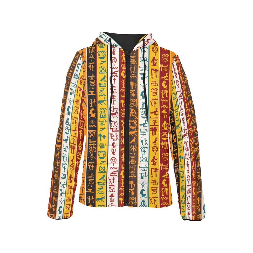 Egypt Hieroglyphics Pattern Print Design 01 Women's Padded Hooded Jacket