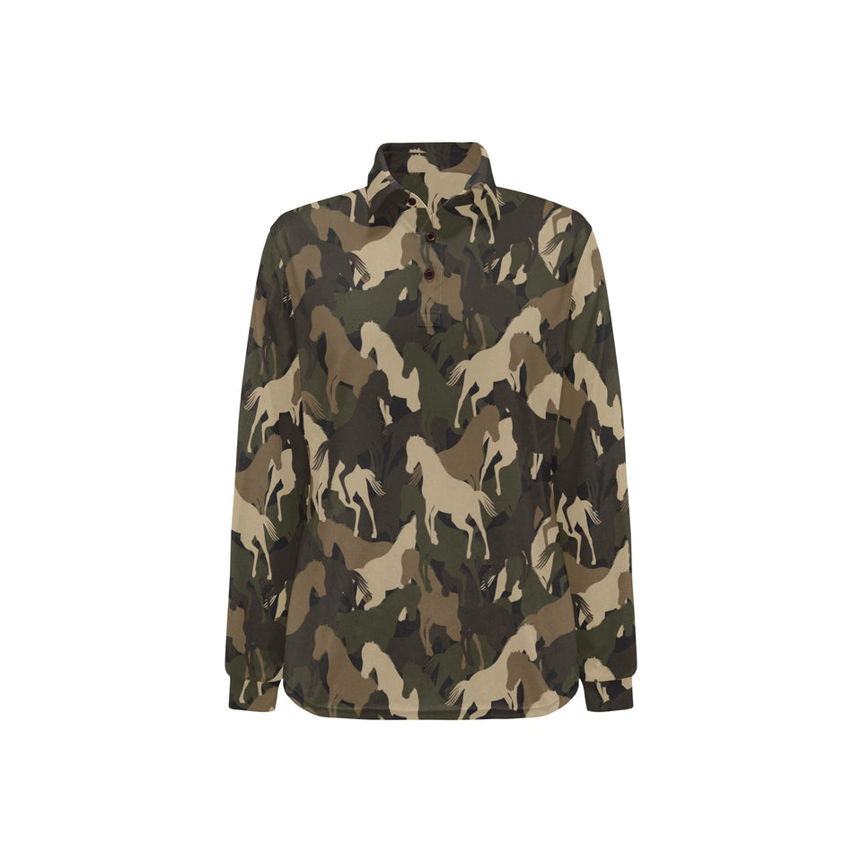 Horse Camouflage Pattern Women's Long Sleeve Polo Shirt