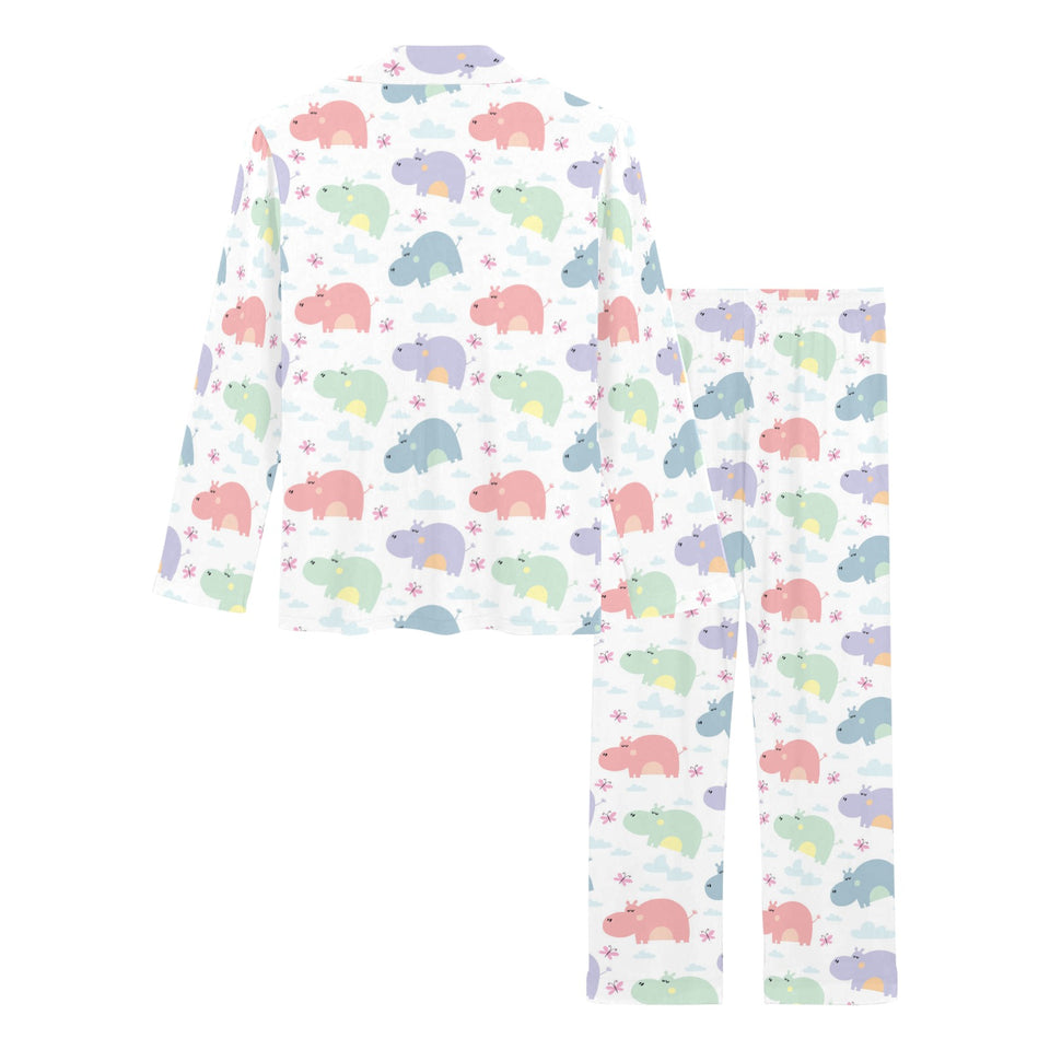 Hippopotamus Pattern Print Design 03 Women's Long Pajama Set