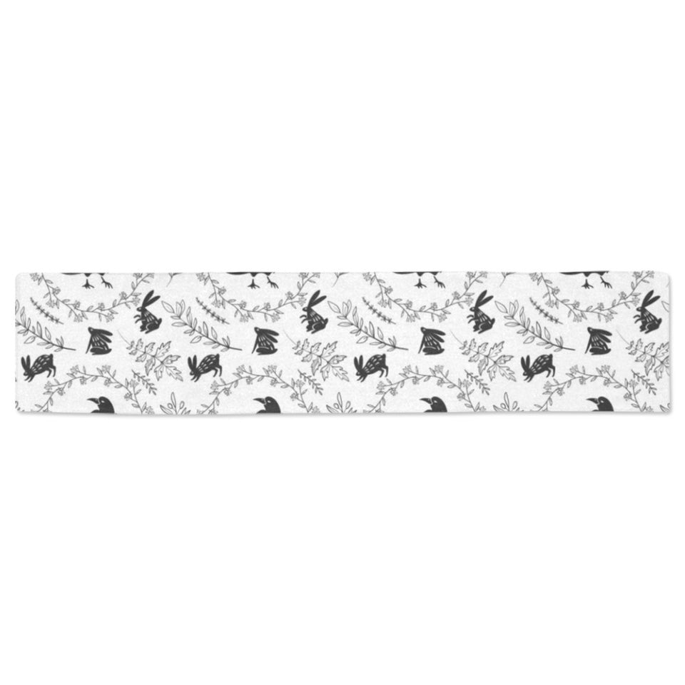 Crows floral wreath rabbit pattern Table Runner
