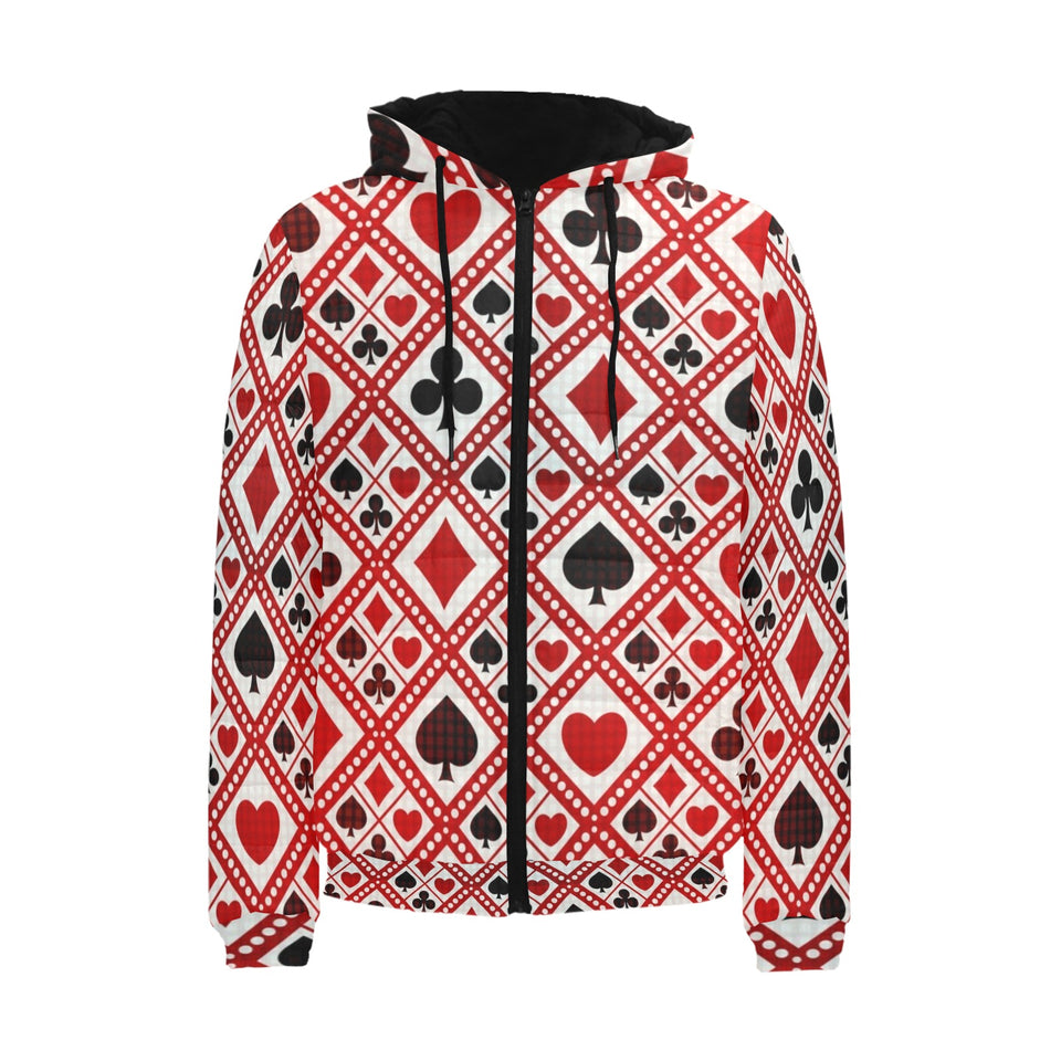 Casino Cards Suits Pattern Print Design 03 Men's Padded Hooded Jacket