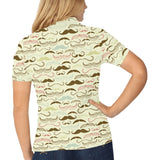 Mustache Beard Pattern Print Design 01 Women's All Over Print Polo Shirt