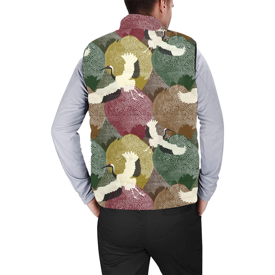 Japanese cranes flying forest dot pattern Men's Padded Vest
