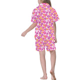 Hibiscus Pattern Print Design 01 Kids' Boys' Girls' V-Neck Short Pajama Set