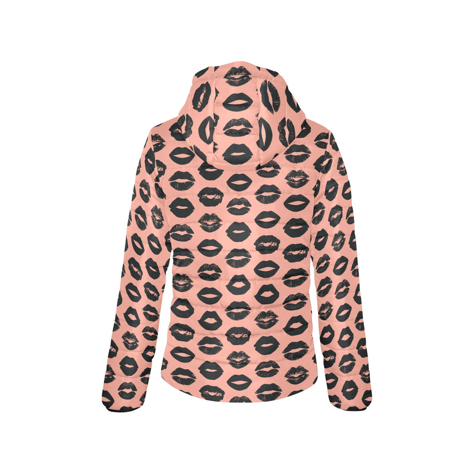 Lips Pattern Print Design 02 Women's Padded Hooded Jacket
