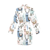 lama Alpaca cactus hand drawn pattern Women's Long Sleeve Belted Night Robe