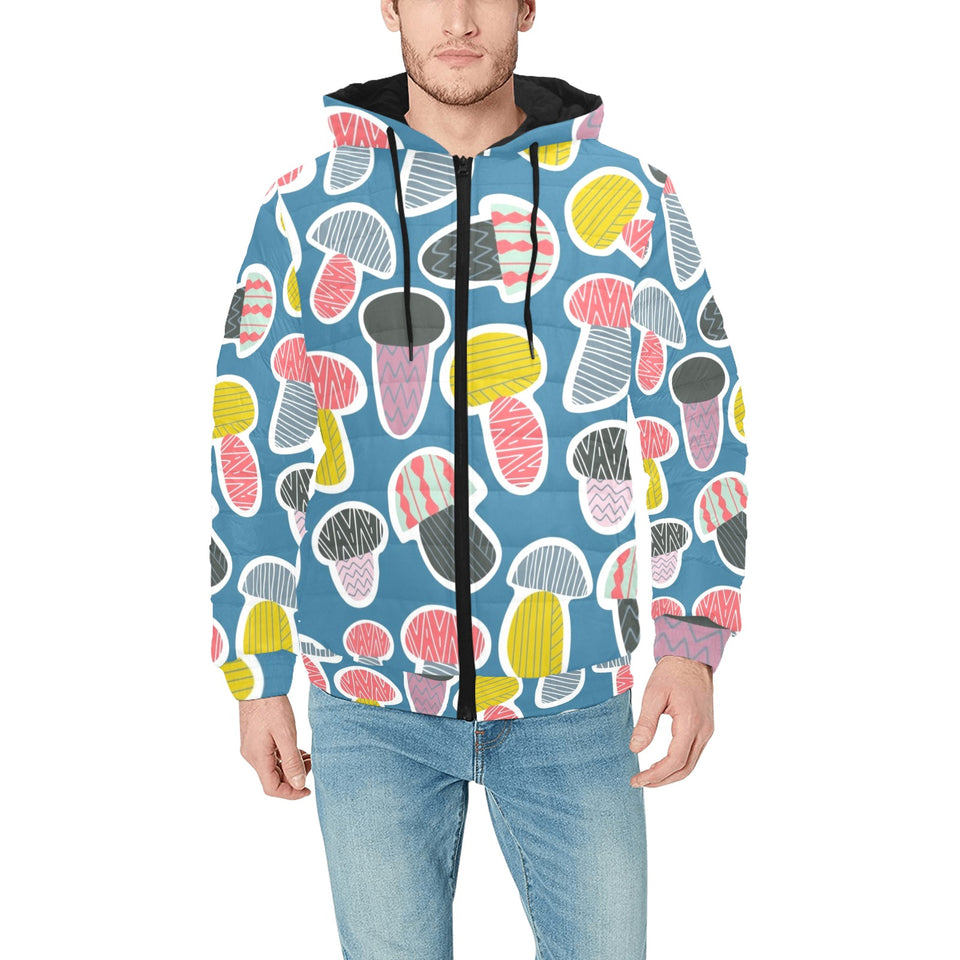 Colorful mushroom design pattern Men's Padded Hooded Jacket