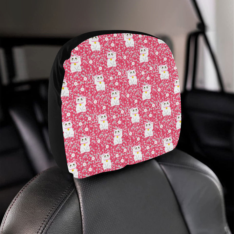 Maneki neko cat sakura pink background Car Headrest Cover