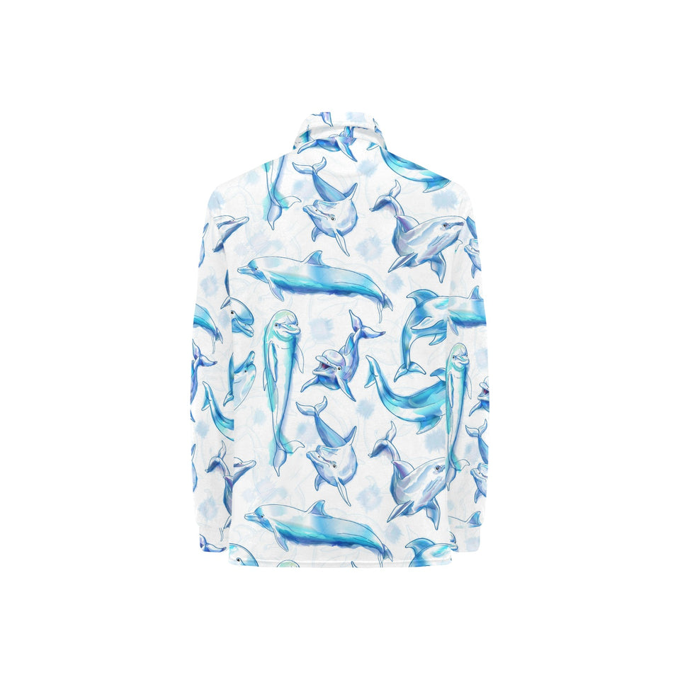 Watercolor dolphin pattern Women's Long Sleeve Polo Shirt