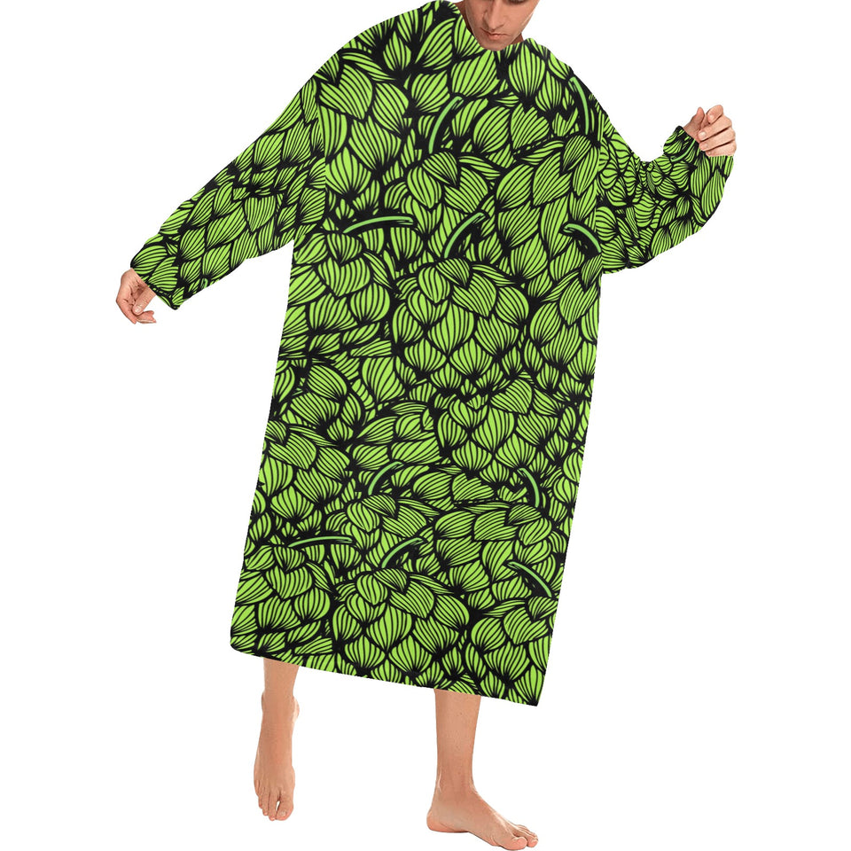 Green hop pattern Blanket Robe with Sleeves