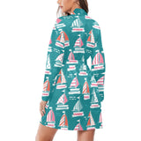 Cute sailboat pattern Women's Long Sleeve Belted Night Robe
