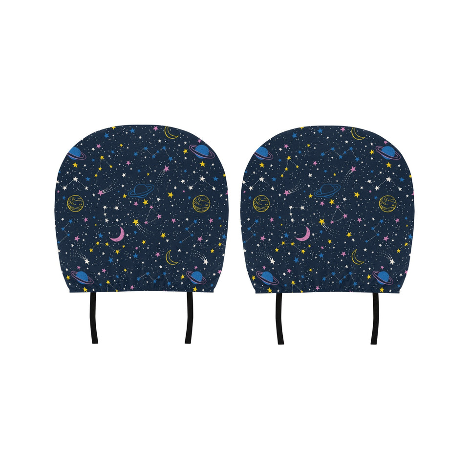 space pattern with planets, comets, constellations Car Headrest Cover