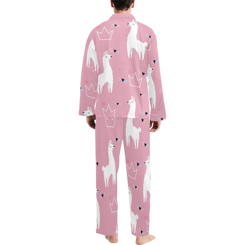 Llama Alpaca pink background Men's Long Pajama Set