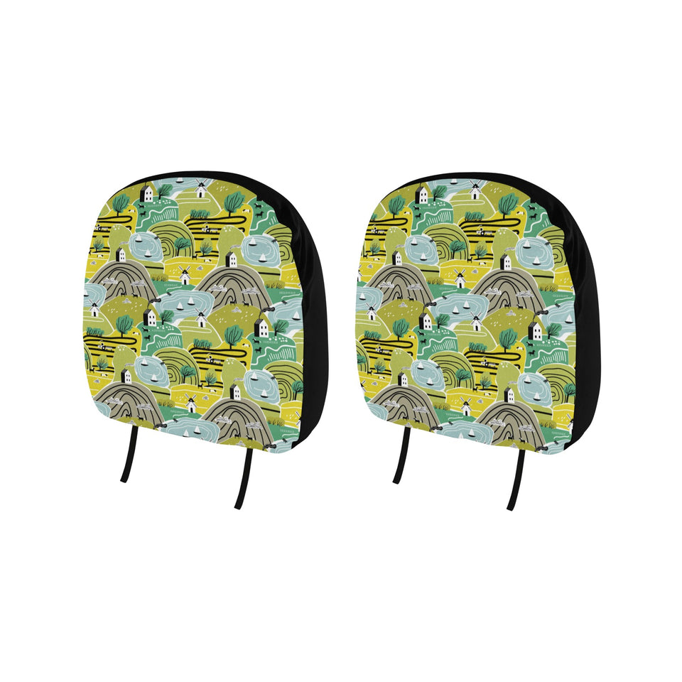 Hand drawn windmill pattern Car Headrest Cover
