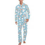 Cute rainbow clound star pattern blue background Men's Long Pajama Set