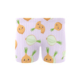 cute onions smiling faces purple background Men's Swimming Trunks