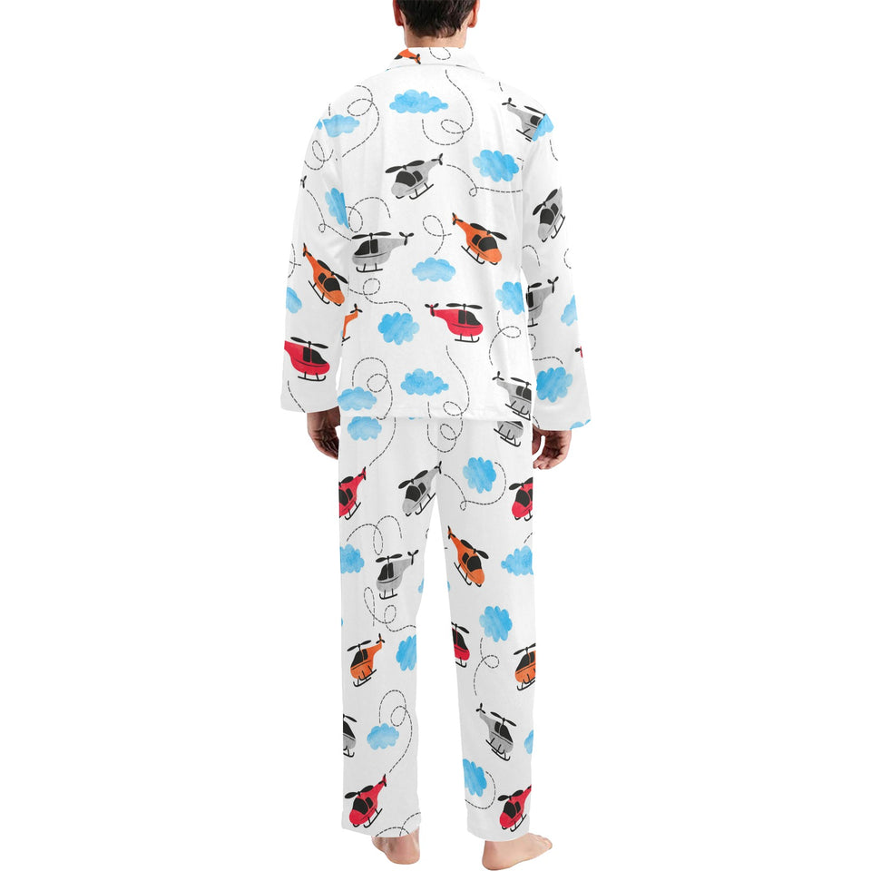 Watercolor helicopter cloud pattern Men's Long Pajama Set