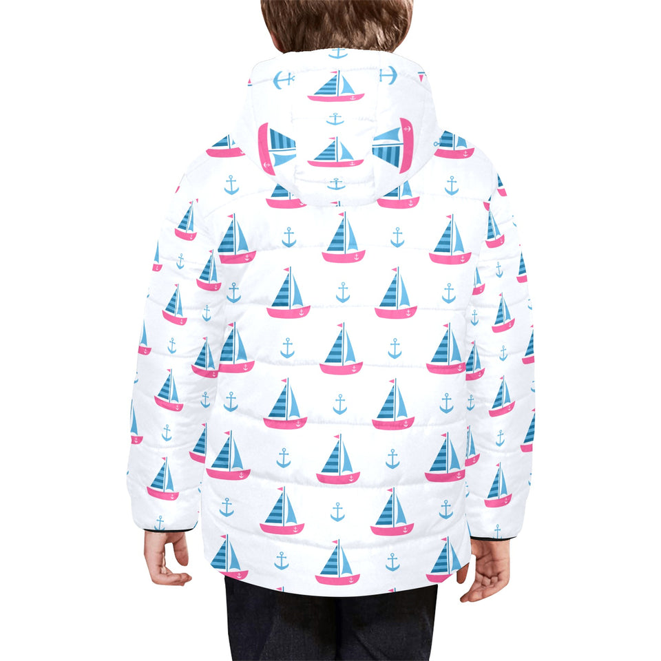 Sailboat anchor pattern Kids' Boys' Girls' Padded Hooded Jacket
