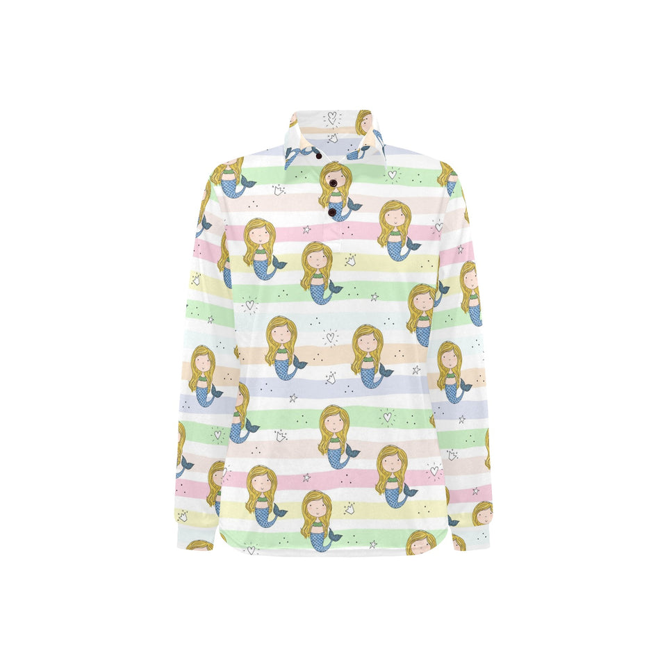 Cute hand drawn mermaid Women's Long Sleeve Polo Shirt