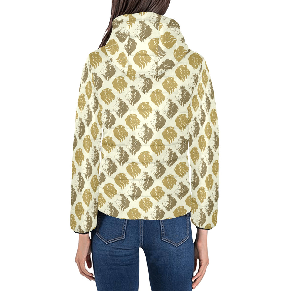 Lion Pattern Print Design 02 Women's Padded Hooded Jacket