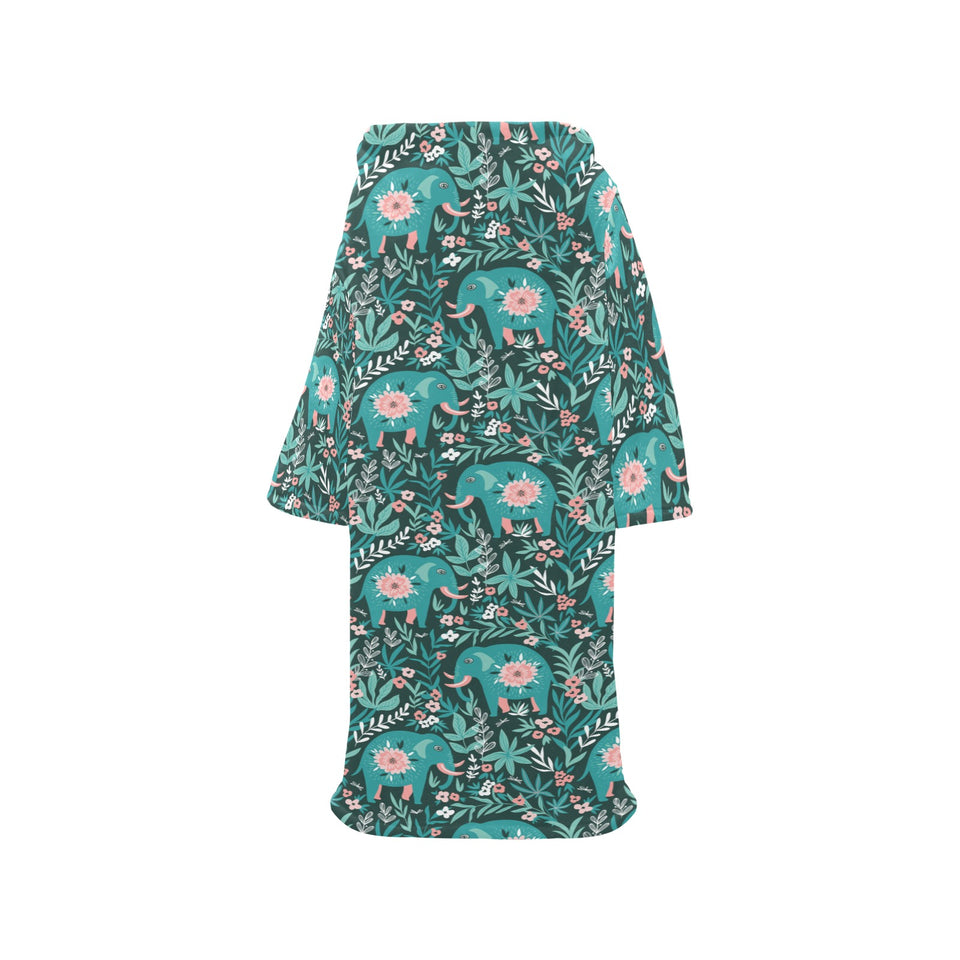 Elephants jungle pattern Blanket Robe with Sleeves