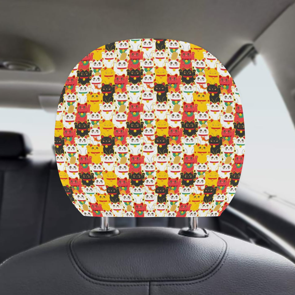 Colorful Maneki neko cat pattern Car Headrest Cover